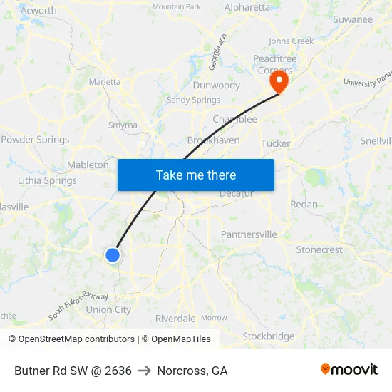 Butner Rd SW @ 2636 to Norcross, GA map
