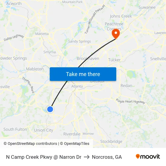 N Camp Creek Pkwy @ Narron Dr to Norcross, GA map