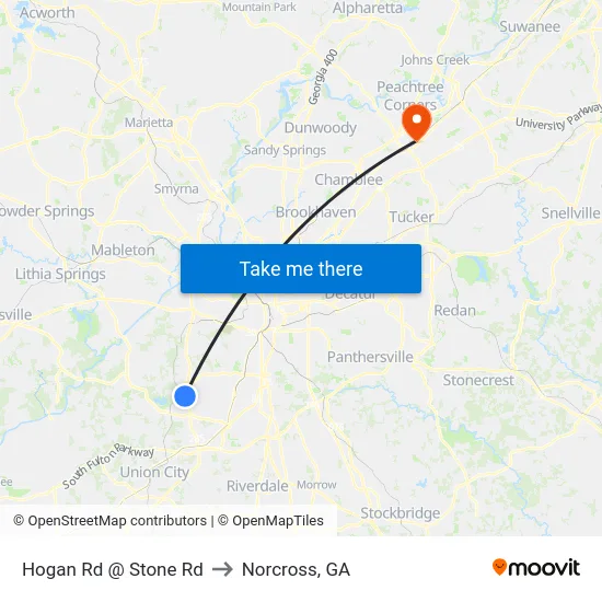 Hogan Rd @ Stone Rd to Norcross, GA map