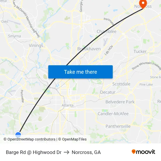 Barge Rd @ Highwood Dr to Norcross, GA map