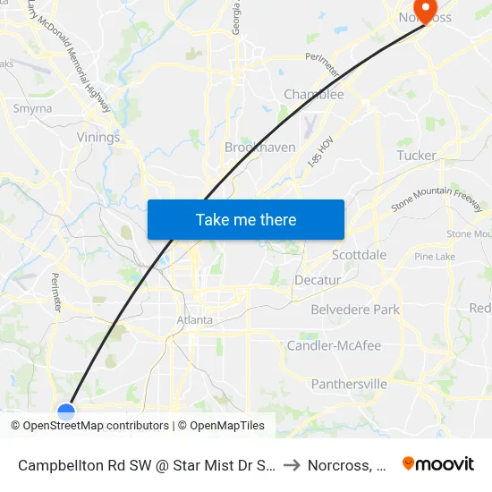 Campbellton Rd SW @ Star Mist Dr SW to Norcross, GA map