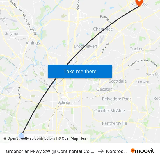 Greenbriar Pkwy SW @ Continental Colony Pkwy SW to Norcross, GA map