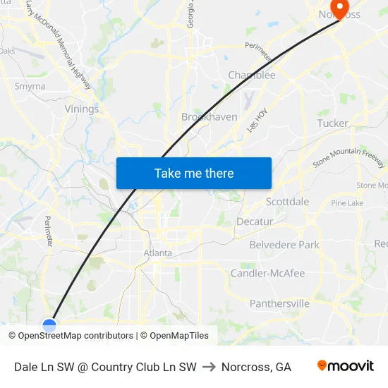Dale Ln SW @ Country Club Ln SW to Norcross, GA map