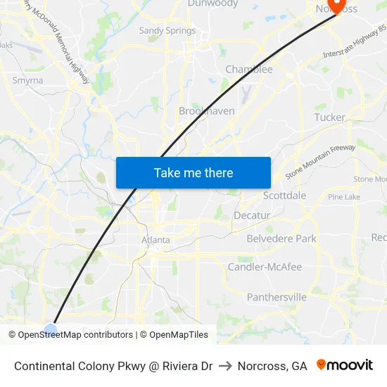 Continental Colony Pkwy @ Riviera Dr to Norcross, GA map