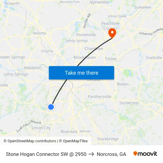 Stone Hogan Connector SW @ 2950 to Norcross, GA map