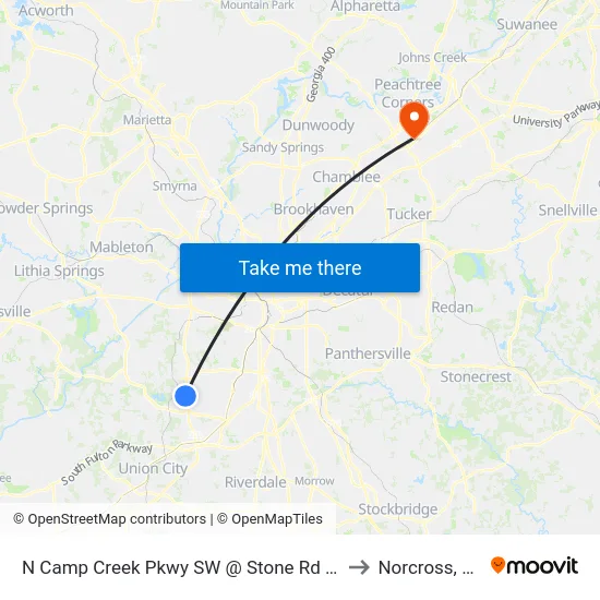 N Camp Creek Pkwy SW @ Stone Rd SW to Norcross, GA map