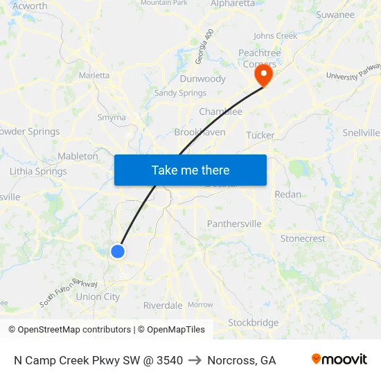 N Camp Creek Pkwy SW @ 3540 to Norcross, GA map