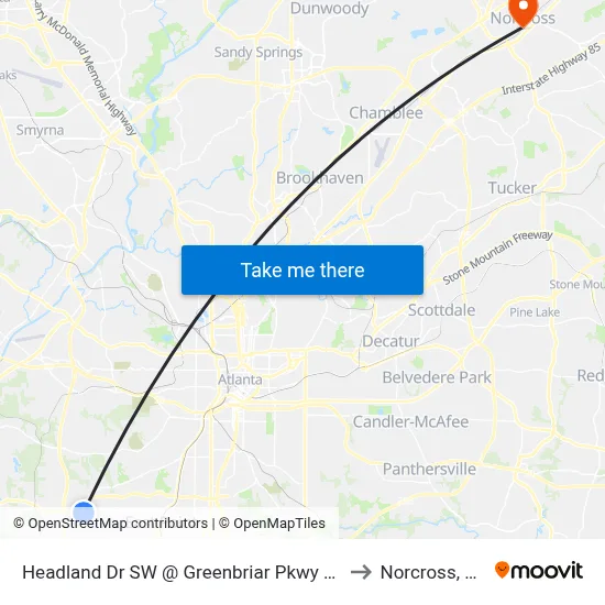 Headland Dr SW @ Greenbriar Pkwy SW to Norcross, GA map