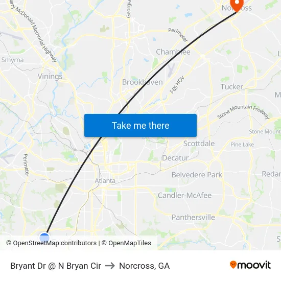 Bryant Dr @ N Bryan Cir to Norcross, GA map