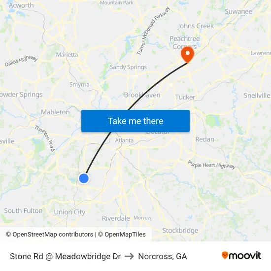 Stone Rd @ Meadowbridge Dr to Norcross, GA map