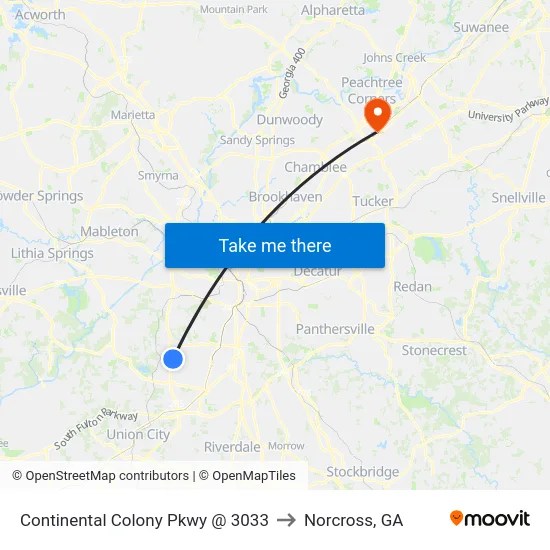 Continental Colony Pkwy @ 3033 to Norcross, GA map