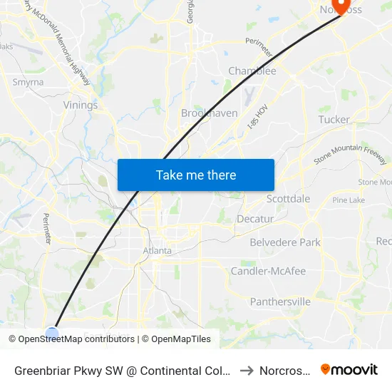 Greenbriar Pkwy SW @ Continental Colony Pkwy SW to Norcross, GA map
