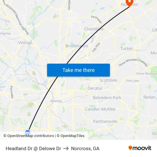 Headland Dr @ Delowe Dr to Norcross, GA map