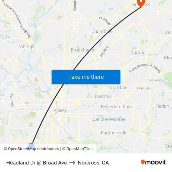 Headland Dr @ Broad Ave to Norcross, GA map