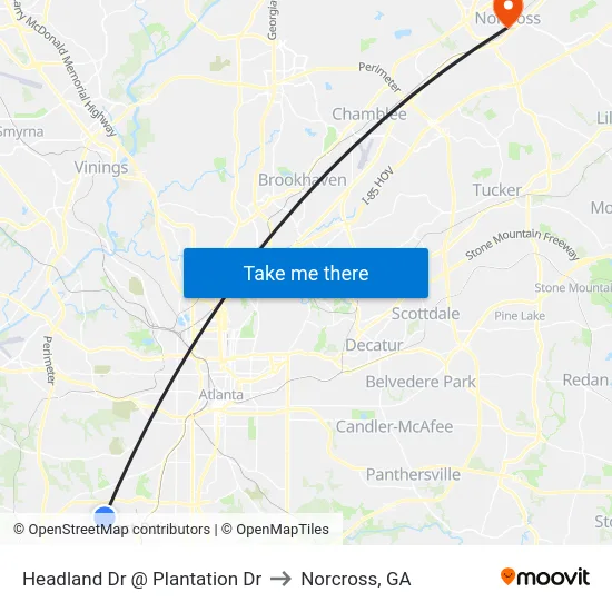 Headland Dr @ Plantation Dr to Norcross, GA map