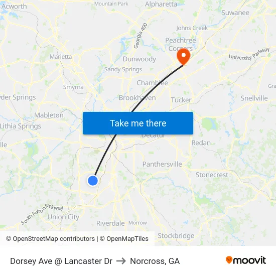 Dorsey Ave @ Lancaster Dr to Norcross, GA map