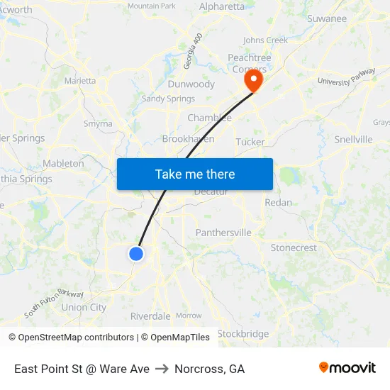 East Point St @ Ware Ave to Norcross, GA map