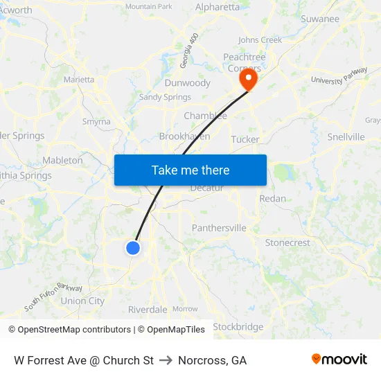 W Forrest Ave @ Church St to Norcross, GA map