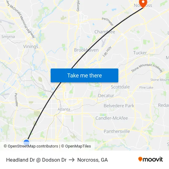 Headland Dr @ Dodson Dr to Norcross, GA map