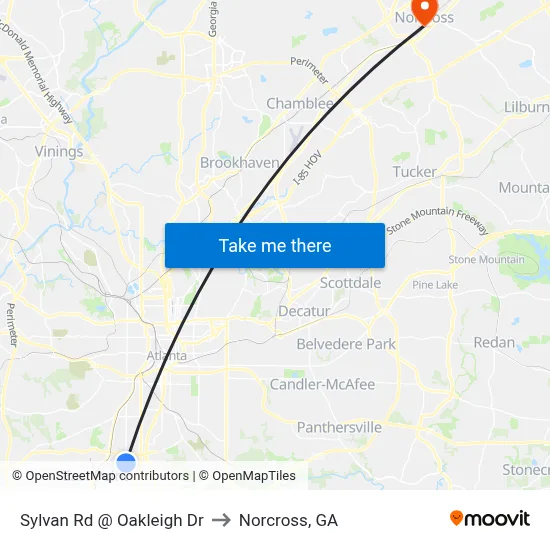 Sylvan Rd @ Oakleigh Dr to Norcross, GA map