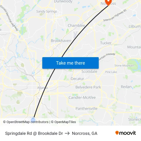 Springdale Rd @ Brookdale Dr to Norcross, GA map