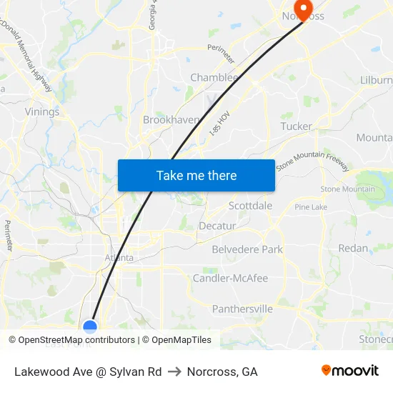 Lakewood Ave @ Sylvan Rd to Norcross, GA map