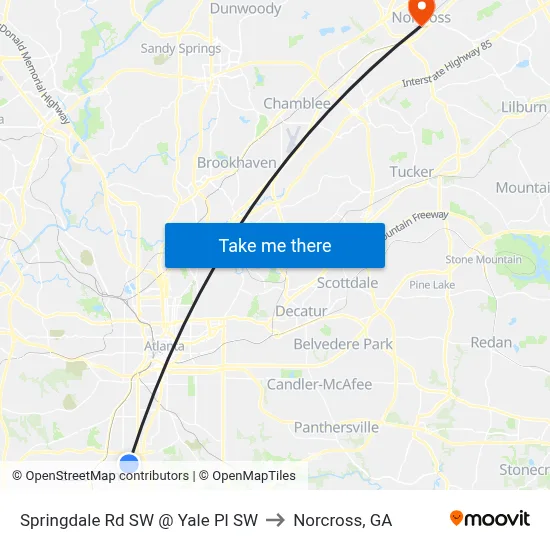 Springdale Rd SW @ Yale Pl SW to Norcross, GA map