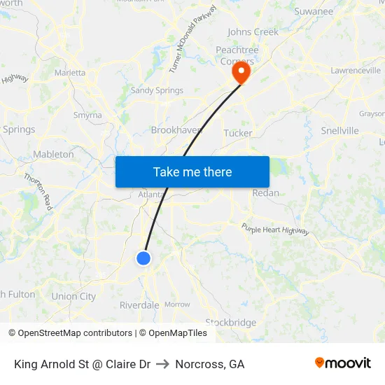 King Arnold St @ Claire Dr to Norcross, GA map