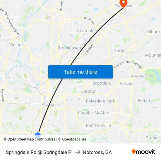 Springdale Rd @ Springdale Pl to Norcross, GA map