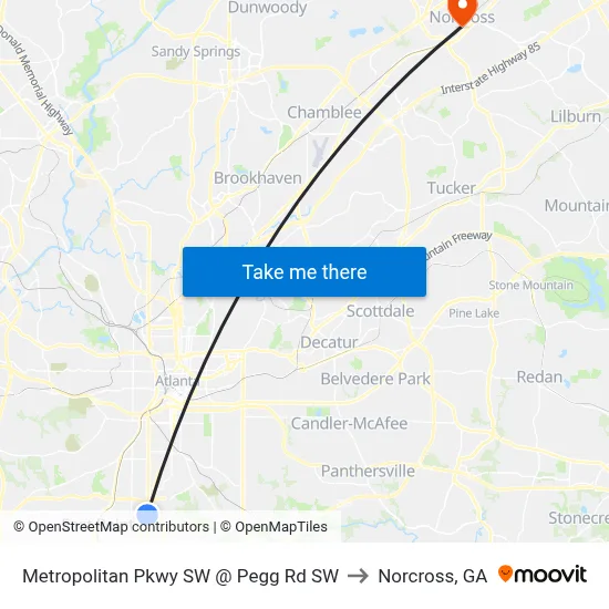Metropolitan Pkwy SW @ Pegg Rd SW to Norcross, GA map