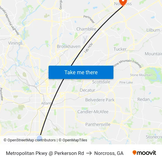 Metropolitan Pkwy @ Perkerson Rd to Norcross, GA map