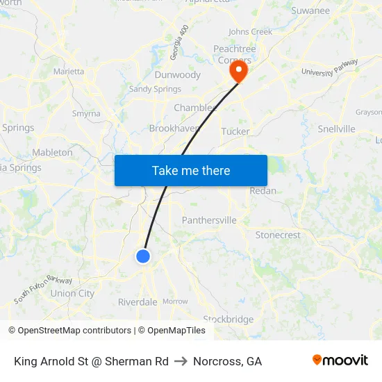 King Arnold St @ Sherman Rd to Norcross, GA map
