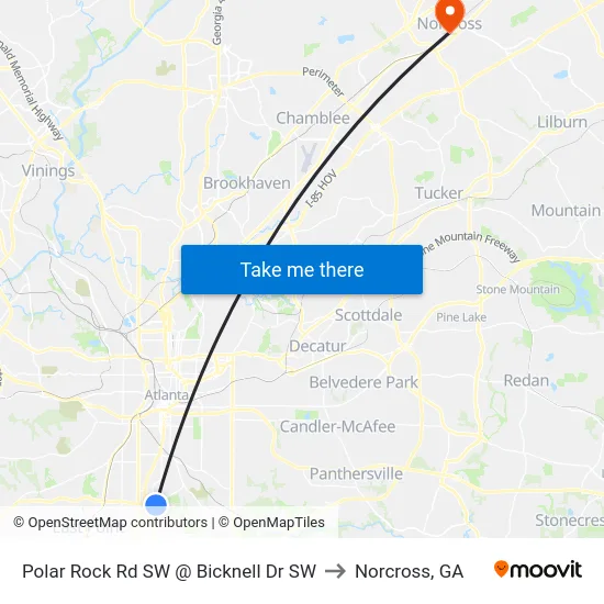 Polar Rock Rd SW @ Bicknell Dr SW to Norcross, GA map