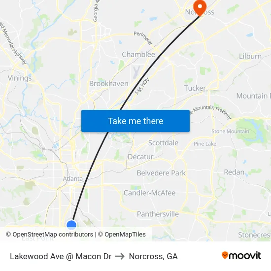 Lakewood Ave @ Macon Dr to Norcross, GA map