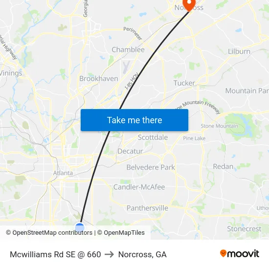 Mcwilliams Rd SE @ 660 to Norcross, GA map