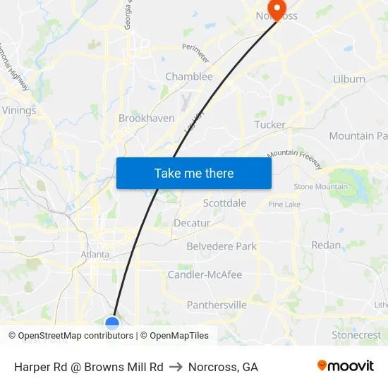 Harper Rd @ Browns Mill Rd to Norcross, GA map