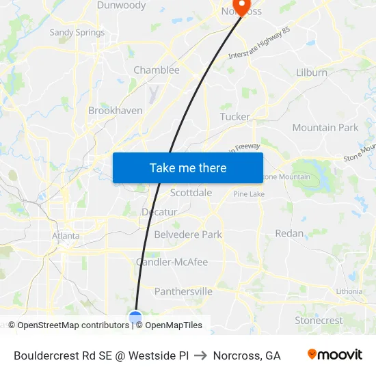 Bouldercrest Rd SE @ Westside Pl to Norcross, GA map