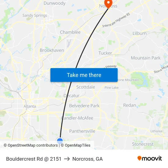 Bouldercrest Rd @ 2151 to Norcross, GA map