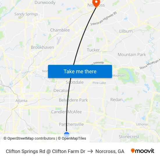 Clifton Springs Rd @ Clifton Farm Dr to Norcross, GA map