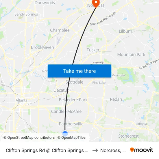 Clifton Springs Rd @ Clifton Springs Mnr to Norcross, GA map