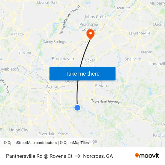 Panthersville Rd @ Rovena Ct to Norcross, GA map
