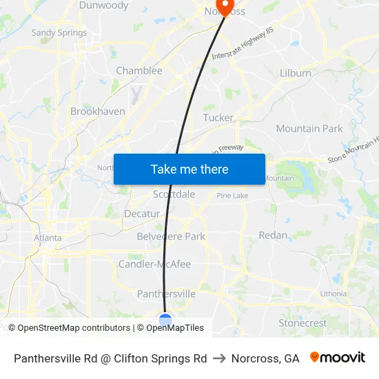 Panthersville Rd @ Clifton Springs Rd to Norcross, GA map
