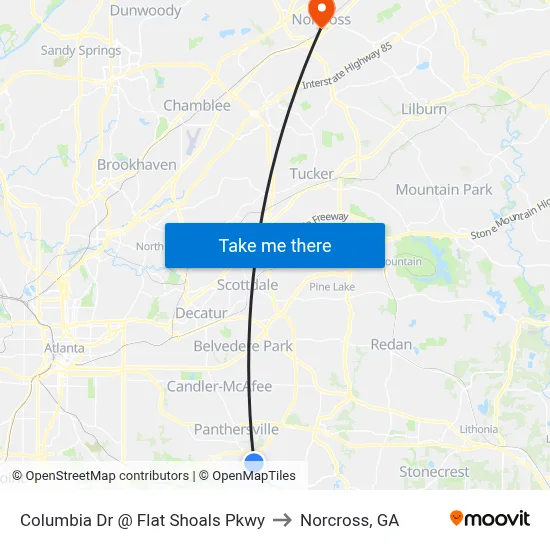 Columbia Dr @ Flat Shoals Pkwy to Norcross, GA map