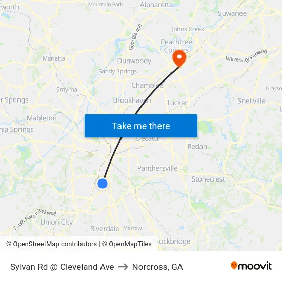 Sylvan Rd @ Cleveland Ave to Norcross, GA map