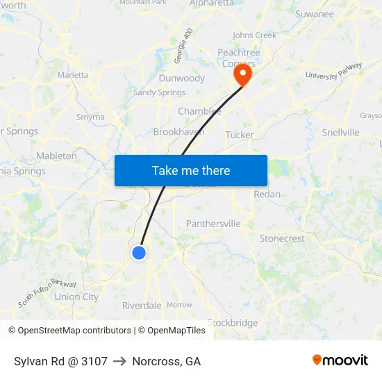 Sylvan Rd @ 3107 to Norcross, GA map