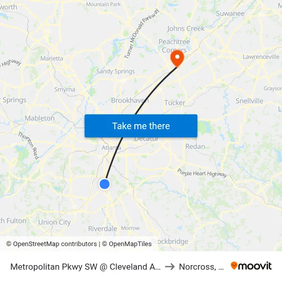 Metropolitan Pkwy SW @ Cleveland Ave S to Norcross, GA map