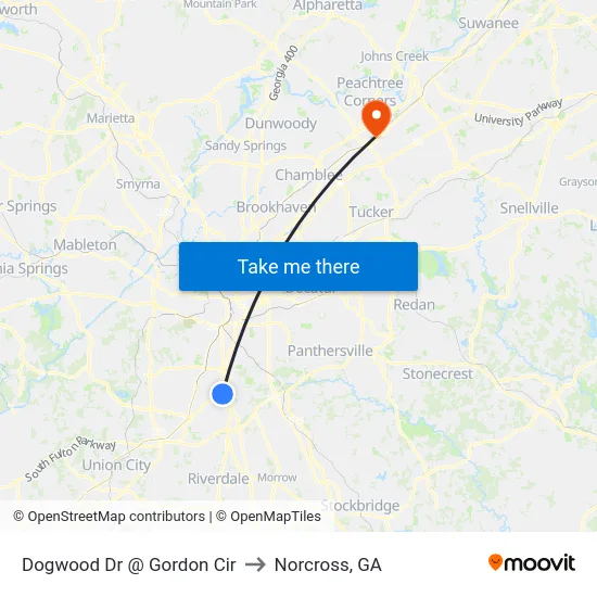 Dogwood Dr @ Gordon Cir to Norcross, GA map