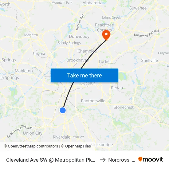 Cleveland Ave SW @ Metropolitan Pkwy SW to Norcross, GA map
