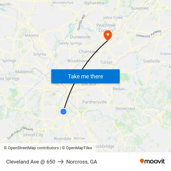 Cleveland Ave @ 650 to Norcross, GA map