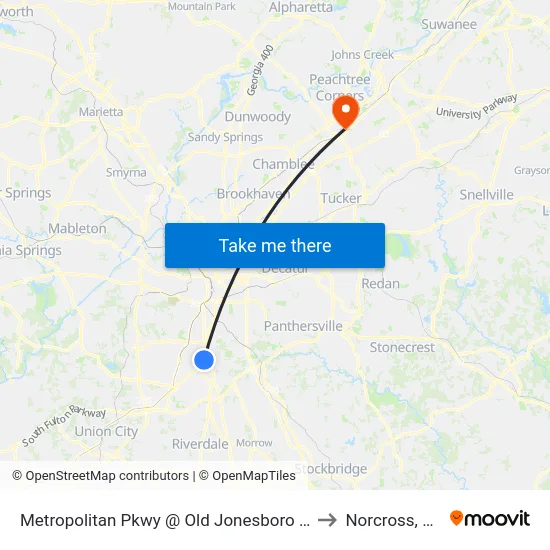 Metropolitan Pkwy @ Old Jonesboro Rd to Norcross, GA map